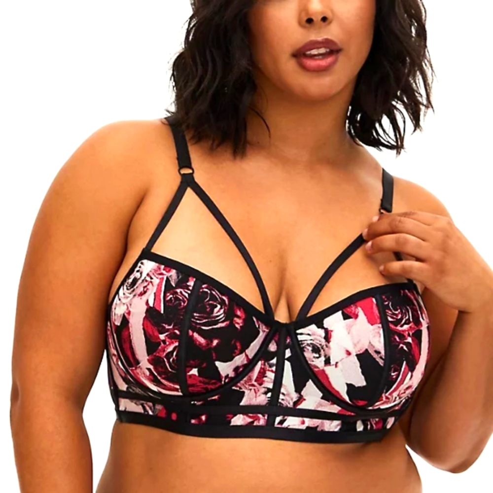 Torrid Mesh Strappy Rose Unlined Underwire Longline Bralette